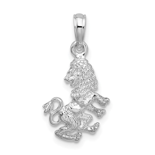 Sterling Silver Rhodium-plated Polished 3D Leo Zodiac Pendant