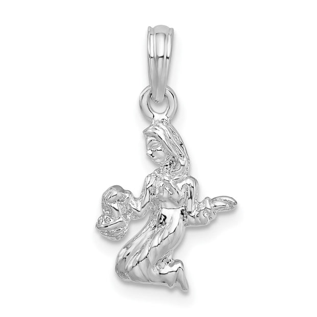 Sterling Silver Rhodium-plated Polished 3D Virgo Zodiac Pendant