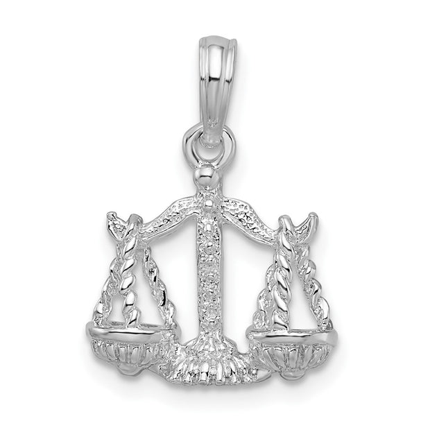 Sterling Silver Rhodium-plated Polished 3D Libra Zodiac Pendant