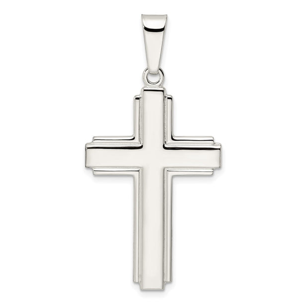 Sterling Silver Polished w/Edge Lines Latin Cross Pendant