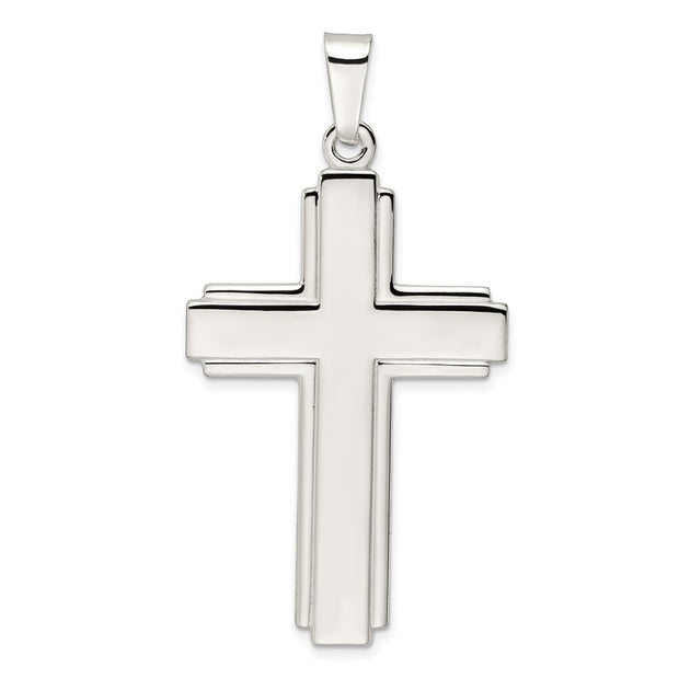 Sterling Silver Polished w/Edge Lines Large Latin Cross Pendant