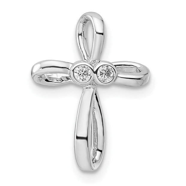 Sterling Silver Rhodium-plated CZ Cross Chain SIide