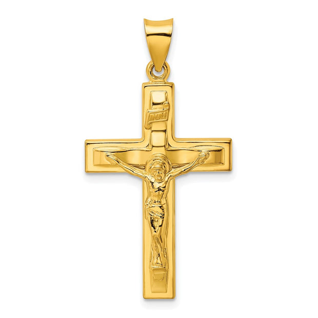 Sterling Silver Gold-tone Polished Solid INRI Crucifix Pendant