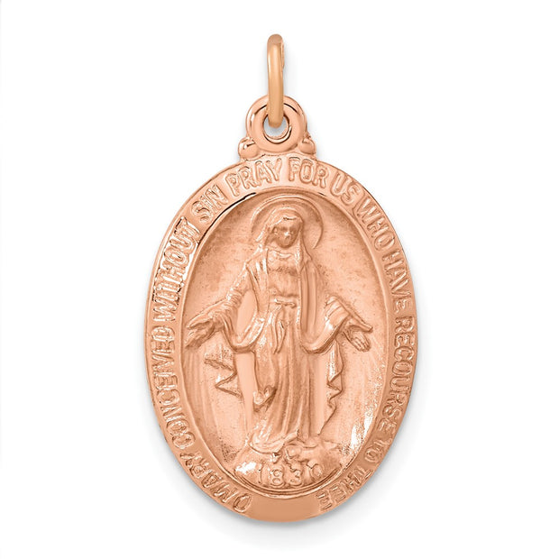 Sterling Silver Rose Gold-plated Oval Miraculous Medal Pendant