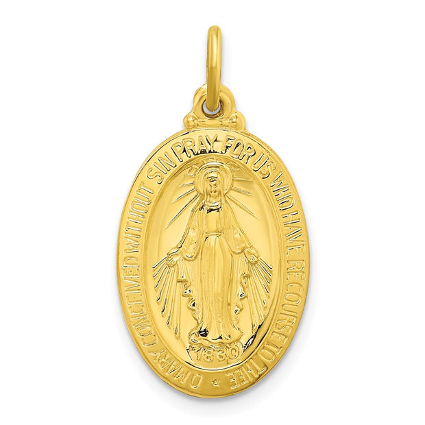 Sterling Silver Gold-tone Polished Solid Miraculous Medal Pendant