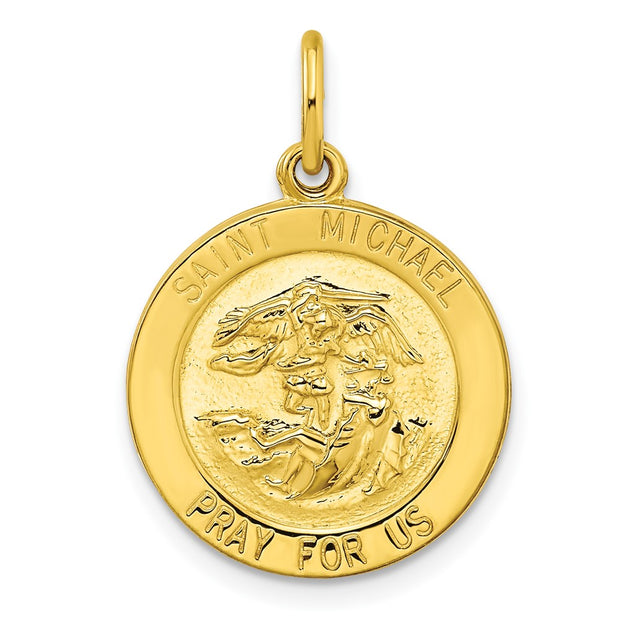 Sterling Silver Gold-tone Polished Solid Saint Michael Medal Pendant