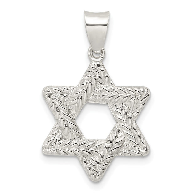 Sterling Silver Polsihed and Textured Solid Star of David Pendant