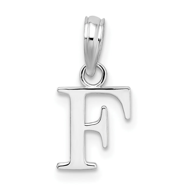 Sterling Silver Rhodium-plated Polished Block Initial -F- Pendant