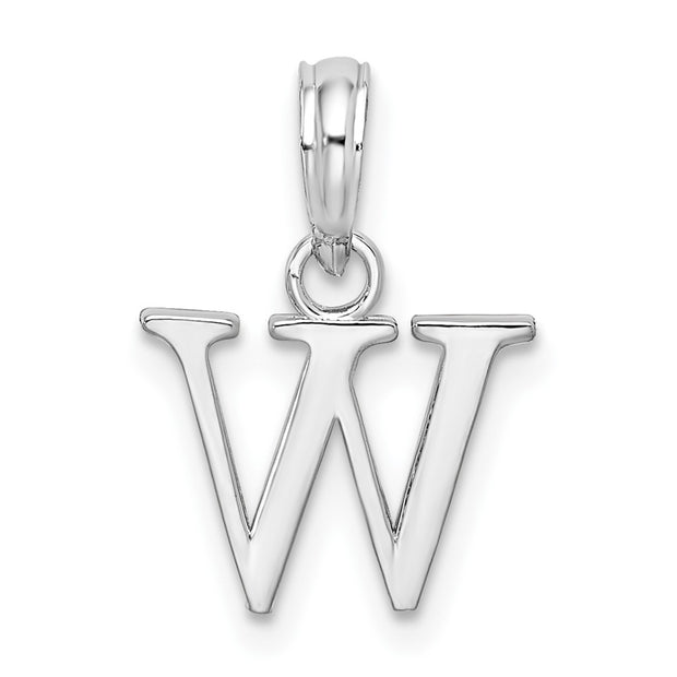 Sterling Silver Rhodium-plated Polished Block Initial -W- Pendant