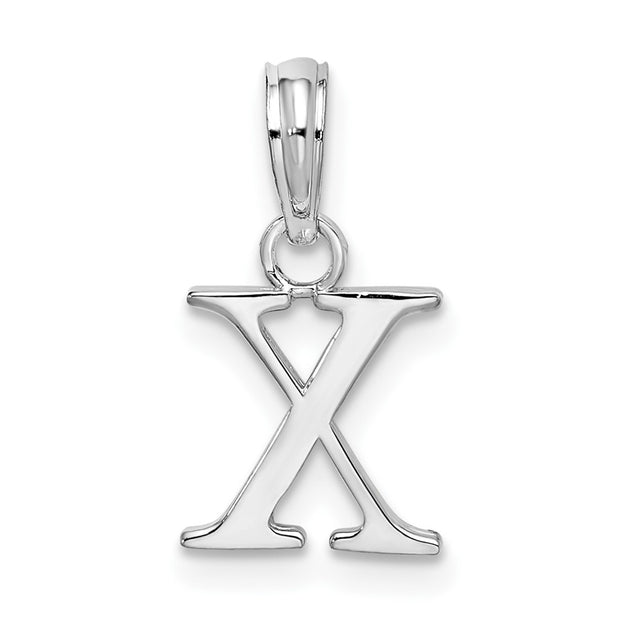 Sterling Silver Rhodium-plated Polished Block Initial -X- Pendant
