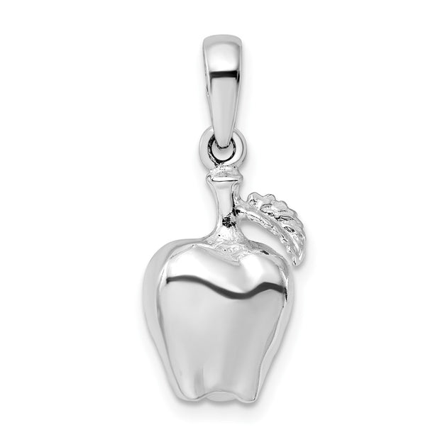 Sterling Silver Rhodium-plated Polished 3D Apple Pendant