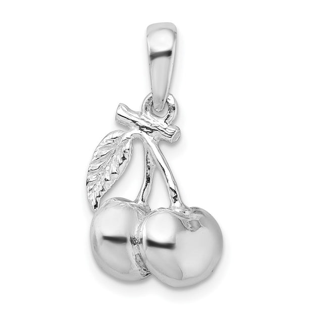 Sterling Silver Rhodium-plated Polished 3D Cherries Pendant