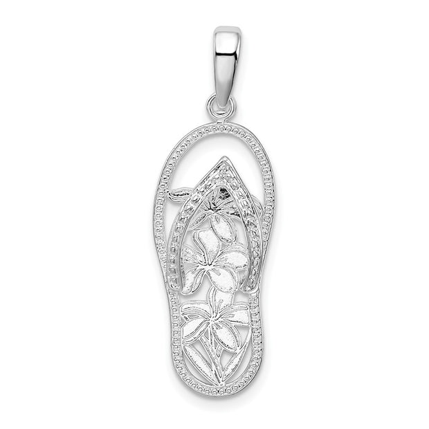 Sterling Silver Rhodium-plated 3D Cut-out Flowers Flip-flop Pendant