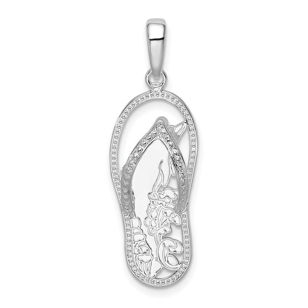 Sterling Silver Rhodium-plated 3D Cut-out Dolphin Flip-flop Pendant