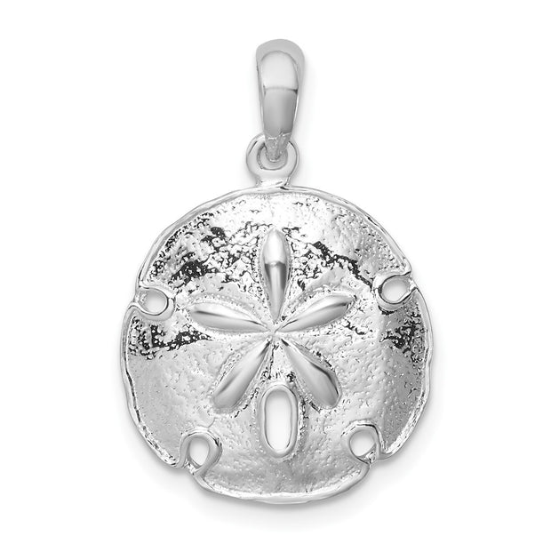 Sterling Silver Rhodium-plated Polished Beveled Sand Dollar Pendant