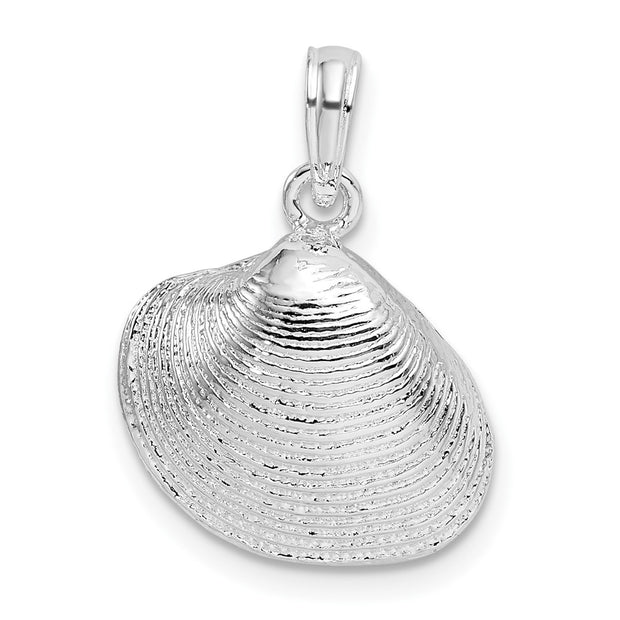 Sterling Silver Rhodium-plated Polished Clam Shell Pendant