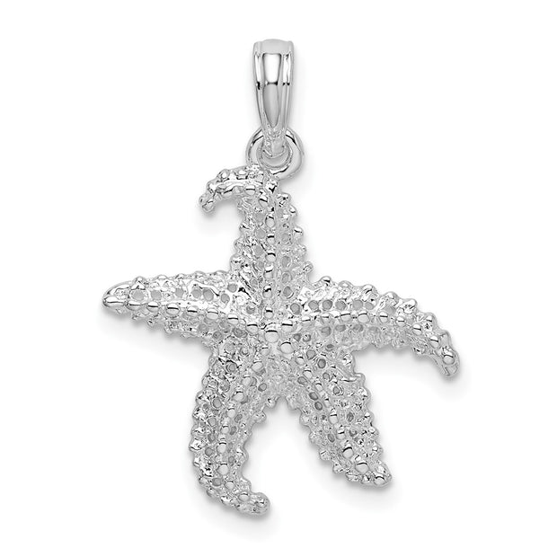 Sterling Silver Rhodium-plated Polished Pierced Starfish Pendant