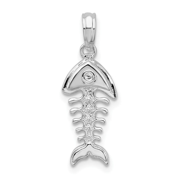 Sterling Silver Rhodium-plated Polished 3D Fishbone Pendant