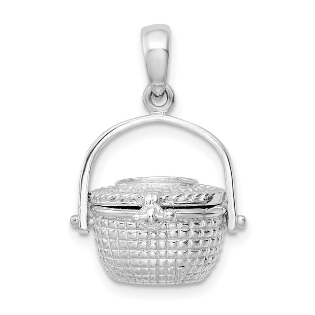 Sterling Silver Rhod-plated 3D Moveable Large Nantucket Basket Pendant