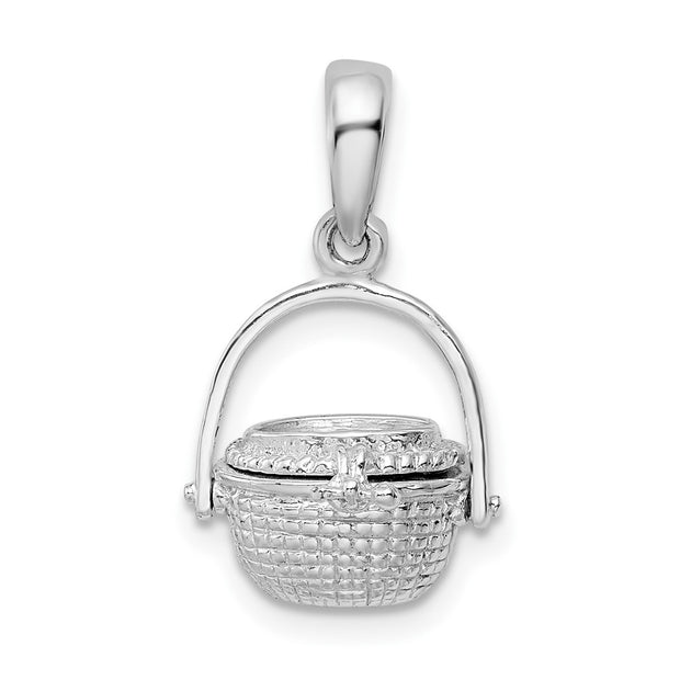 Sterling Silver Rhod-plated 3D Moveable Nantucket Basket Pendant