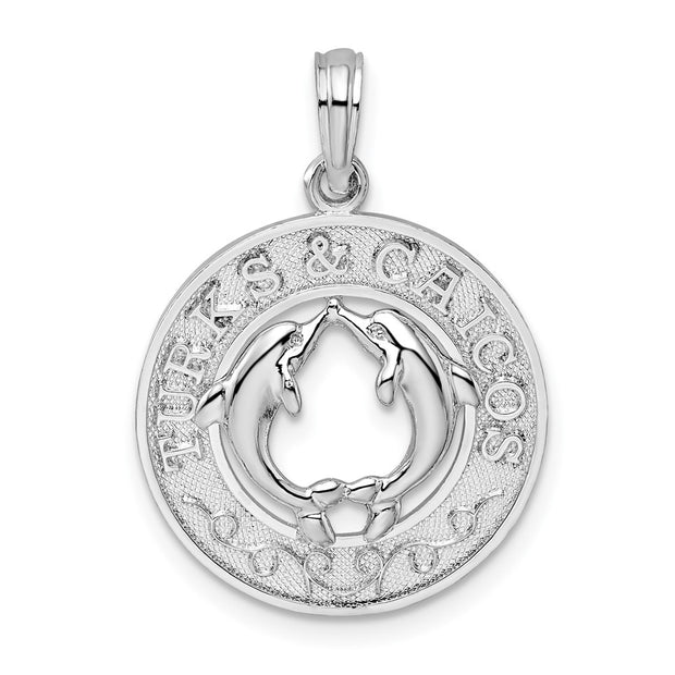 Sterling Silver Rhodium-plated Textured Turks Caicos Dolphins Pendant