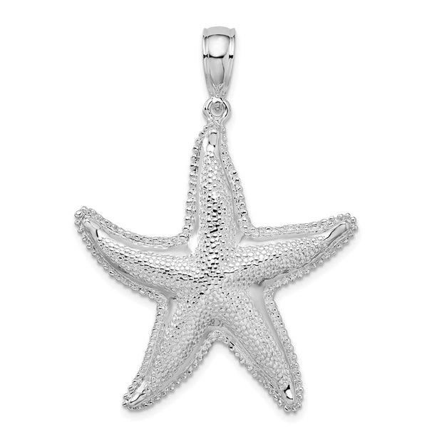 Sterling Silver Rhodium-plated Polished Textured Starfish Pendant