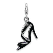 Sterling Silver Amore La Vita Rhod-pl 3-D Enameled Black High Heel Charm