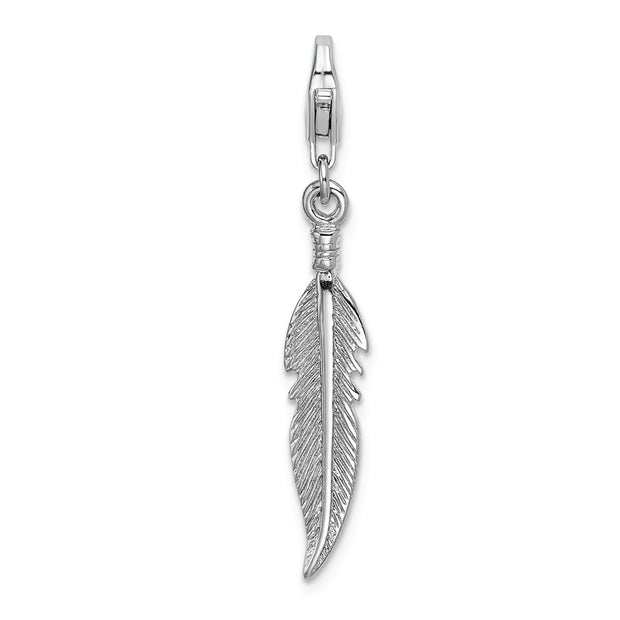 Sterling Silver Amore La Vita Rhodium-plated 3-D Polished Feather Charm