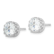 Sterling Silver Cheryl M Rhodium-plated 8mm CZ Crown Post Earrings