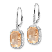 Sterling Silver Cheryl M Rhod-pl Peach & White CZ Leverback Earrings