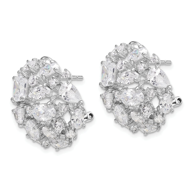 Sterling Silver Cheryl M Rhod-plated CZ Cluster Dome Omega Earrings