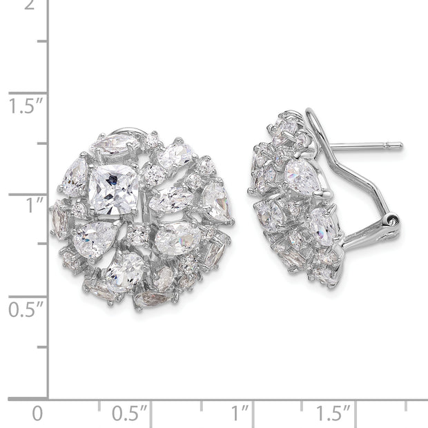 Sterling Silver Cheryl M Rhod-plated CZ Cluster Dome Omega Earrings