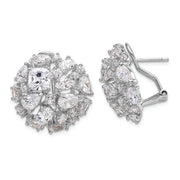 Sterling Silver Cheryl M Rhod-plated CZ Cluster Dome Omega Earrings