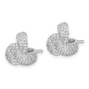 Sterling Silver Cheryl M Rhod-plated Pave CZ Love Knot Post Earrings