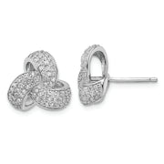 Sterling Silver Cheryl M Rhod-plated Pave CZ Love Knot Post Earrings