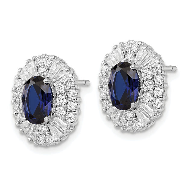 Sterling Silver Cheryl M Rhod-pl Cr Spinel & Oval CZ Halo Earrings