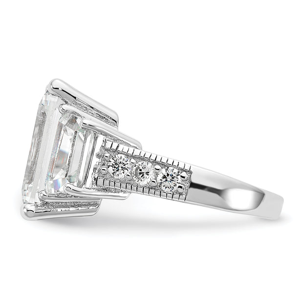 Sterling Silver Cheryl M Rhodium-plated Fancy 3 Stone CZ Ring