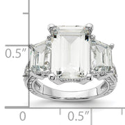 Sterling Silver Cheryl M Rhodium-plated Fancy 3 Stone CZ Ring