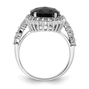 Sterling Silver Cheryl M Rhod-plated Black & White CZ Oval Halo Ring