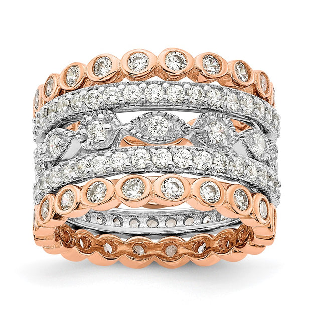 Sterling Silver Cheryl M 3 Rh-p 2 Rose Gold-plated CZ 5 Ring Set