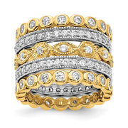 Sterling Silver Cheryl M Rhodium & Gold-plated CZ 5 Piece Ring Set