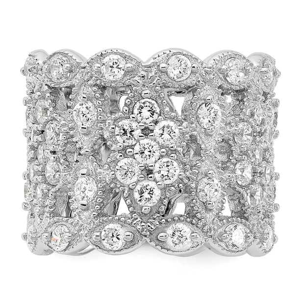 Sterling Silver Cheryl M Rhodium-plated Fancy CZ Multi-stone Ring