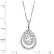 SS Cheryl M Rhodium-plated Pear Shaped CZ Double Halo Necklace