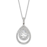 SS Cheryl M Rhodium-plated Pear Shaped CZ Double Halo Necklace
