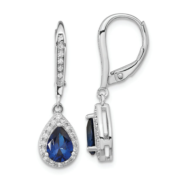 Sterling Silver Cheryl M Rhod-pl Cr Blue Spinel & CZ Leverback Earrings