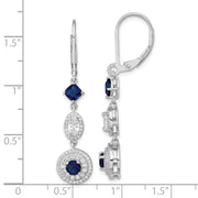 Sterling Silver Cheryl M Rhod-pl Blue Glass & CZ Leverback Earrings