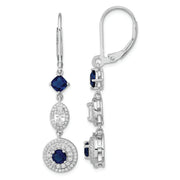 Sterling Silver Cheryl M Rhod-pl Blue Glass & CZ Leverback Earrings