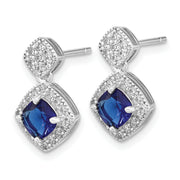 Sterling Silver Cheryl M Rhod-pltd Blue Glass & CZ Post Dangle Earrings
