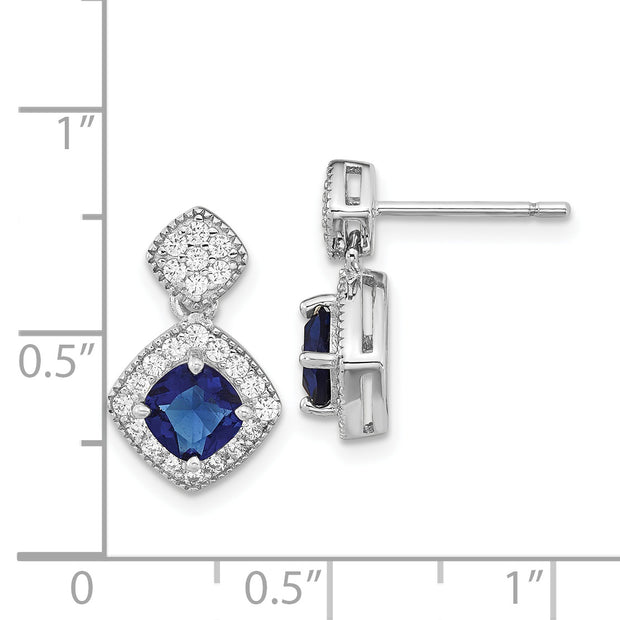 Sterling Silver Cheryl M Rhod-pltd Blue Glass & CZ Post Dangle Earrings