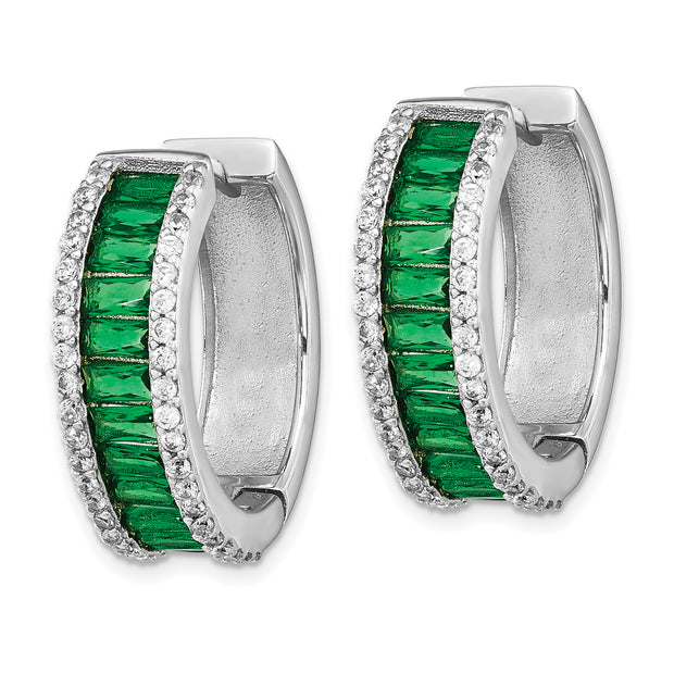 SS Cheryl M Rhod-pltd Green Crystal & CZ Round Hinged Hoop Earrings